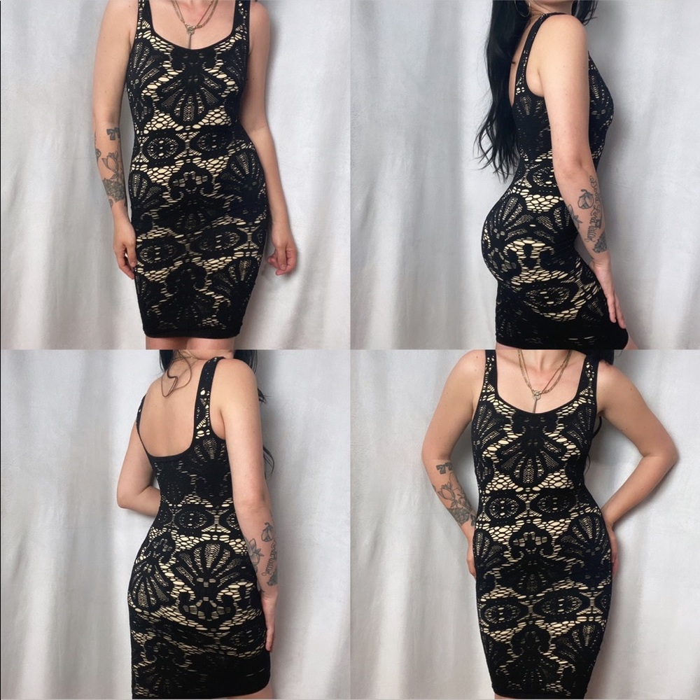 Sold RARE TAN AND LACE BODYCON DRESS - Picture 5 of 6